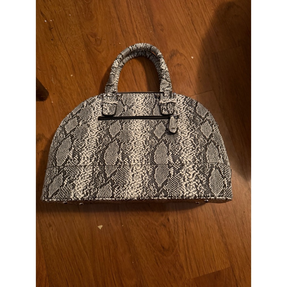 Womens Dome Satchel Handbag Snakeskin Print Black‎ White Silver  Handle Bag